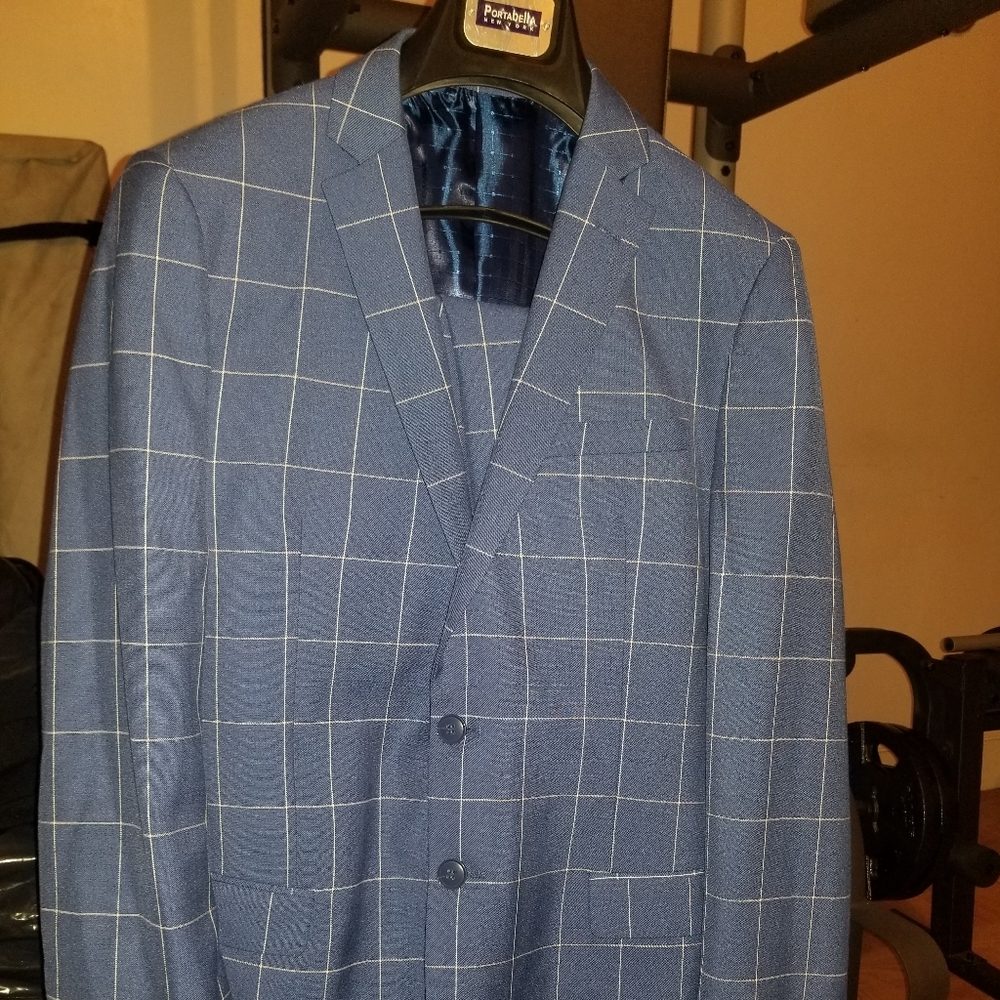 COPY - Men Blue with White Strips Suit 38L Slim Fit